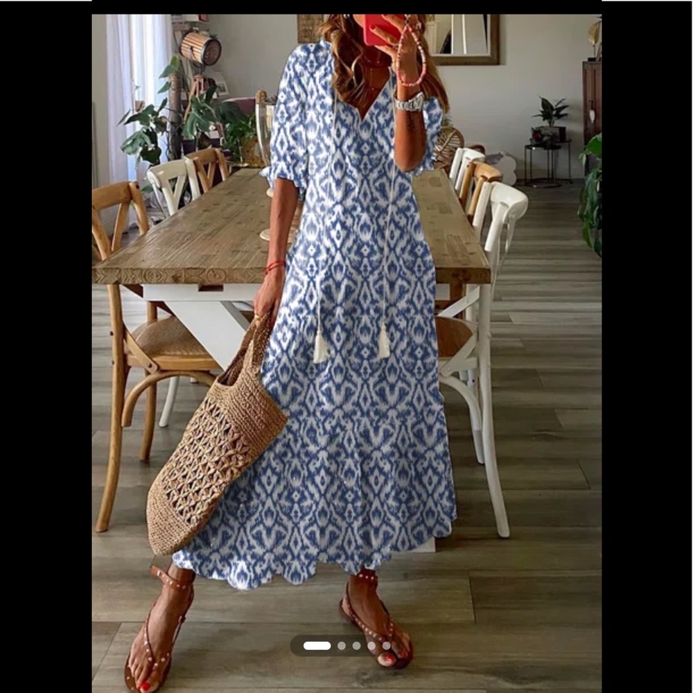 Blue Patterned Maxi Dress